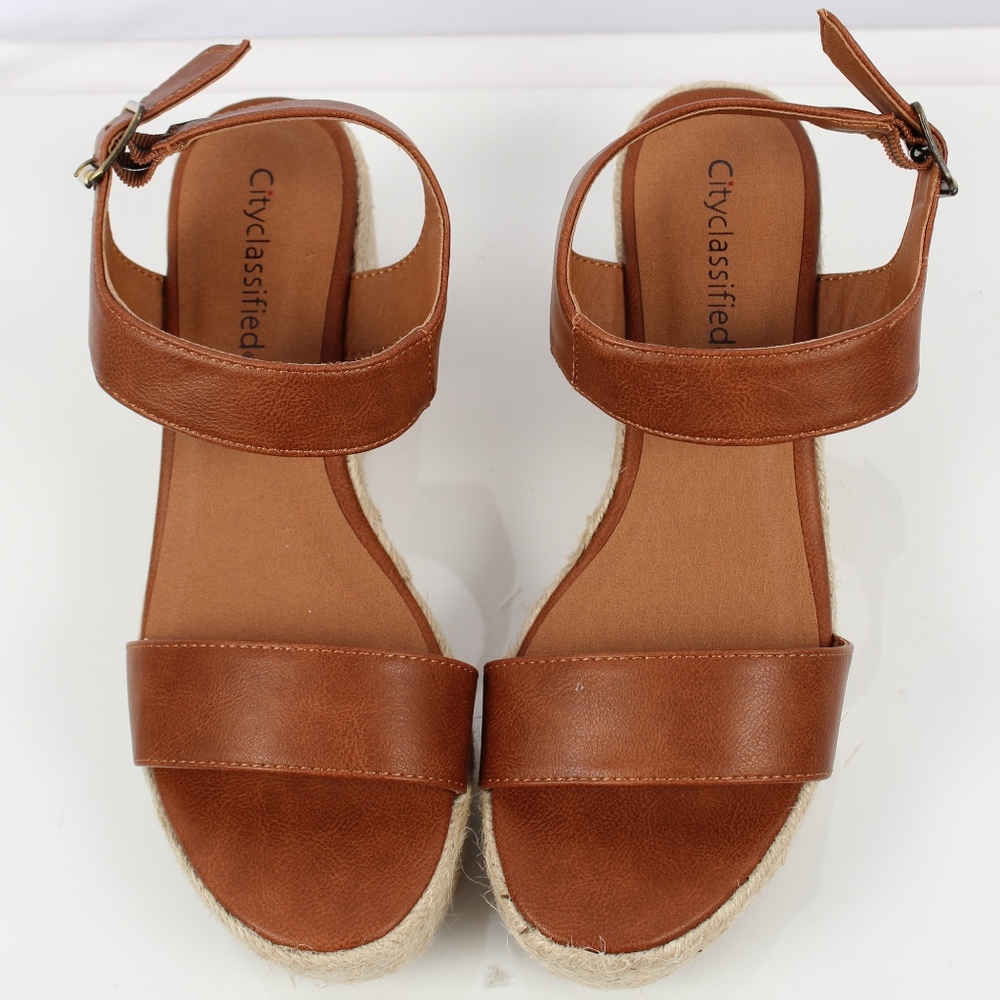 Tan Open Toe Ankle Strap Espadrille Wedge - Picture 4 of 7